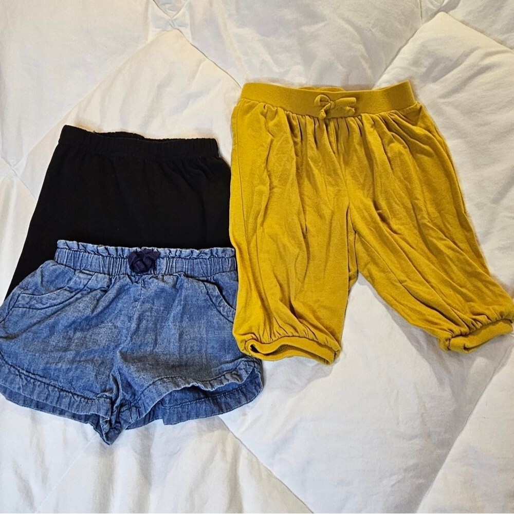 Girls’ Pants (18-24M) Bundle of 3 - Harem Style Pants, Denim Shorts, Black Short